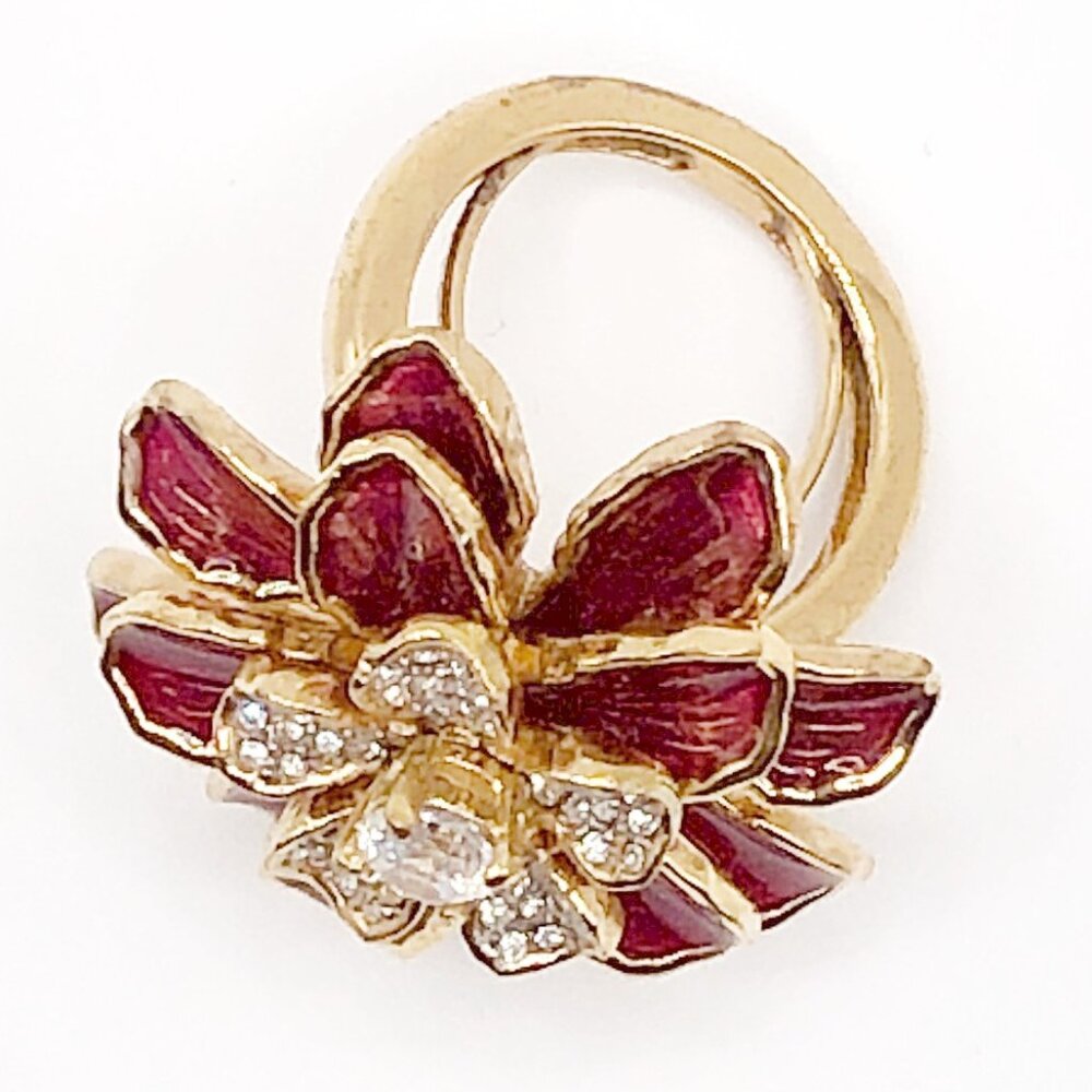 Vintage Juicy Couture Red Enamel Flower Ring Gold Tone Rhinestone Center 7.5 - Picture 2 of 12